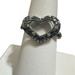 Natural treated blue and natural  white diamond 0.75 carat total weight ring